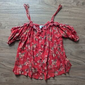 American Eagle Outfitters Red Orange Floral Blouse